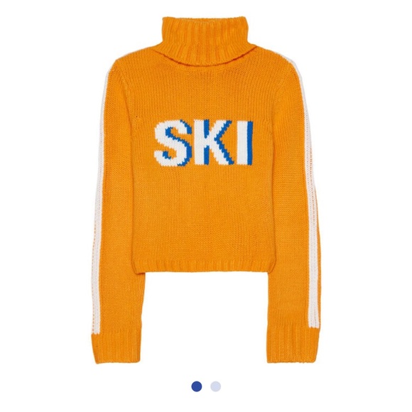 Ellsworth + Ivey Yellow Ski Graphic Turtleneck Pullover Sweater Modern Boho - Picture 1 of 12